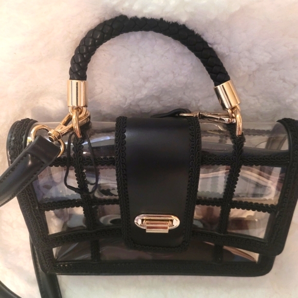 Zara Bags Euc Zara Clear Crossbody Bag Black Lace Clear Vinyl